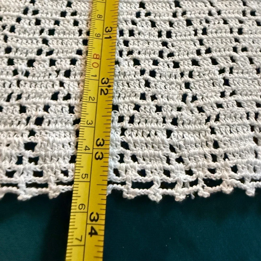Vintage White Crochet Table Runner Rectangular Lace Boho Cottagecore Decor 33x12